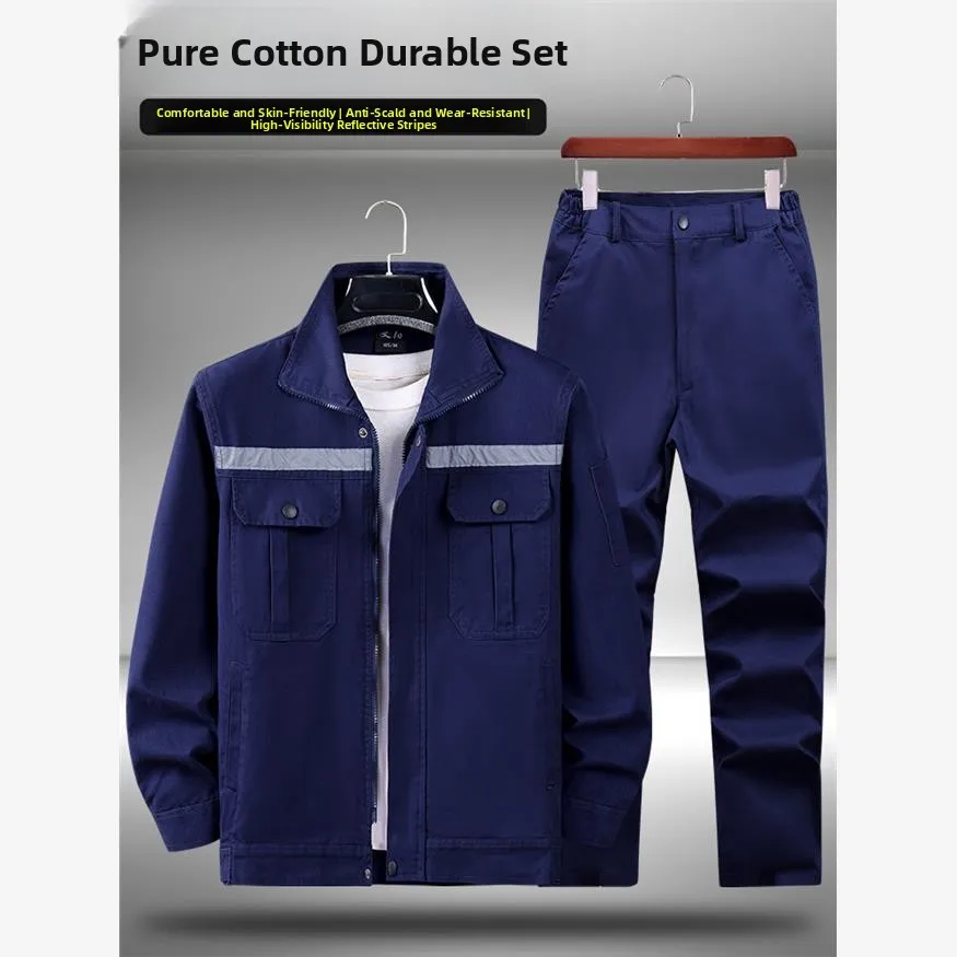 Conjunto de Ropa de Trabajo de Algodón Puro Thiened para Hombre, Resistente al Desgaste, Ropa Protectora para Primavera y Otoño, Chaqueta de Trabajo