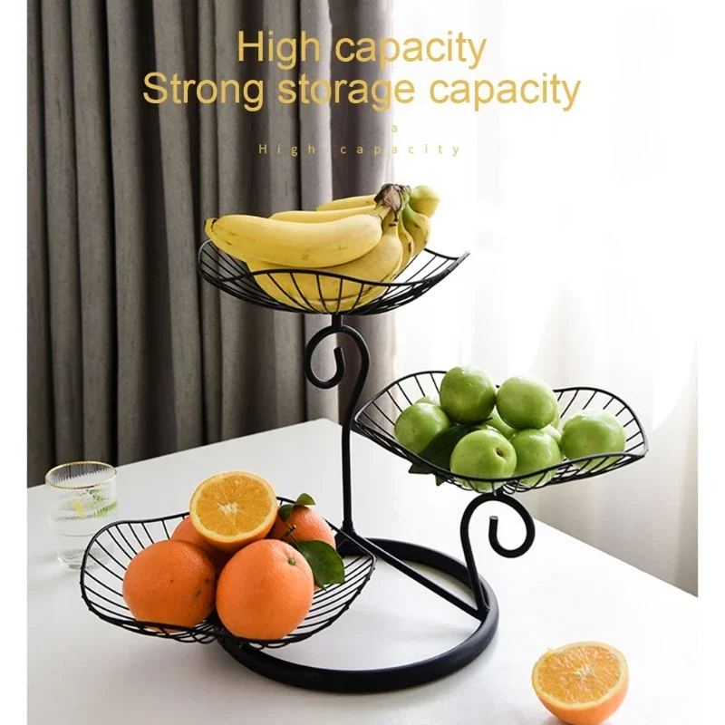 Creative Simple Three-layer Fruit Tray Groceries Fruit Vegetable Basket Bracket Decoration Fruit Bowl Storage Rack Black Gold