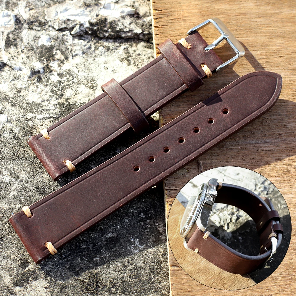 

Vintage 20mm 22mm Crazy Horse Leather Watchband Genuine Leather Coffee Watch Strap Quick Release Strap Watch Accessories fo Men