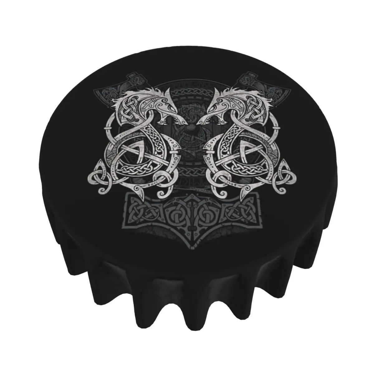 Viking Loki Son Fenrir Waterproof Round Tablecloth Oilproof Table Cloth for Kitchen Events Dining Table Cover 60 inch