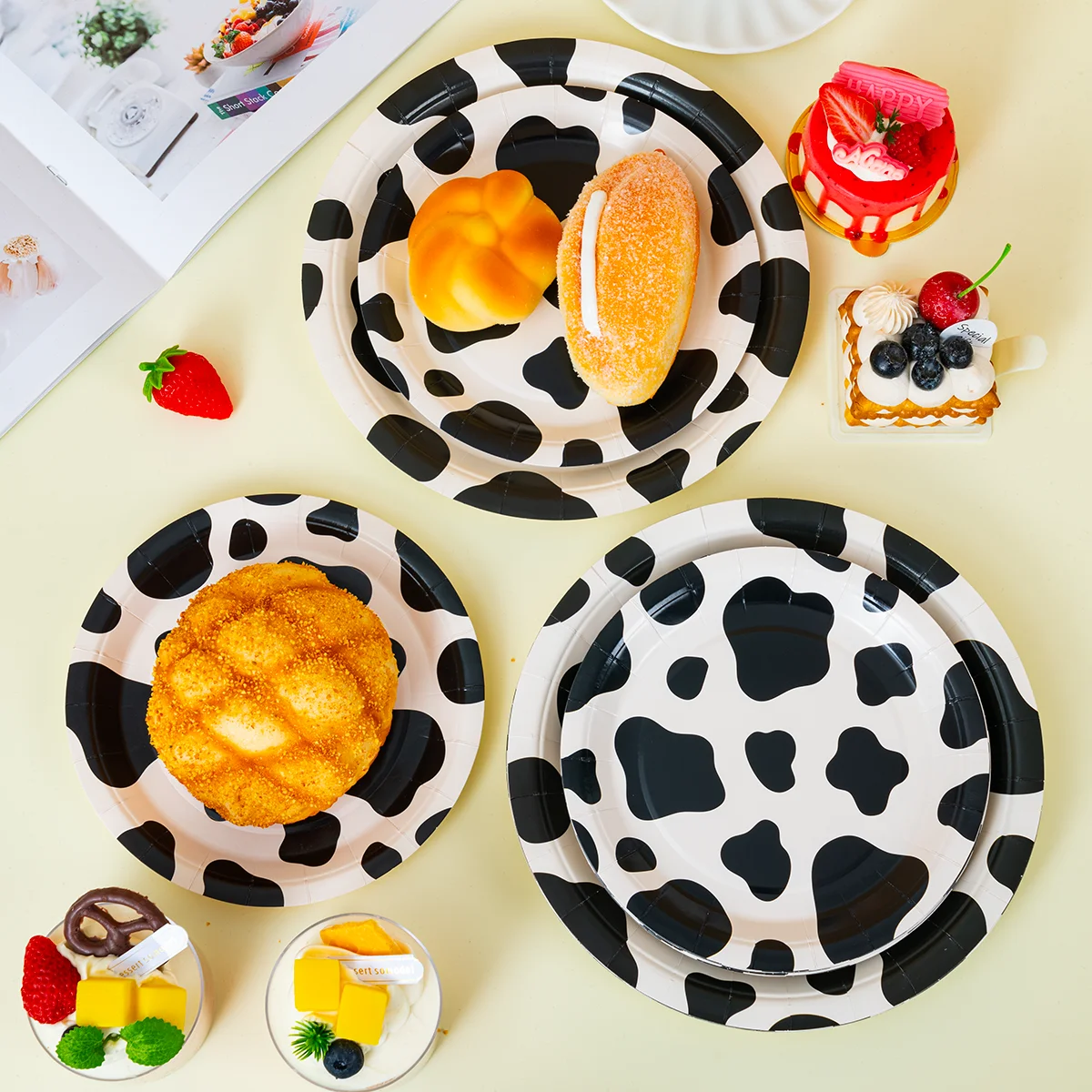 10/25/50pcs Disposable Cow Paper Plates Black White Pattern for Farm Animal Western Themed Party Supplies image 4