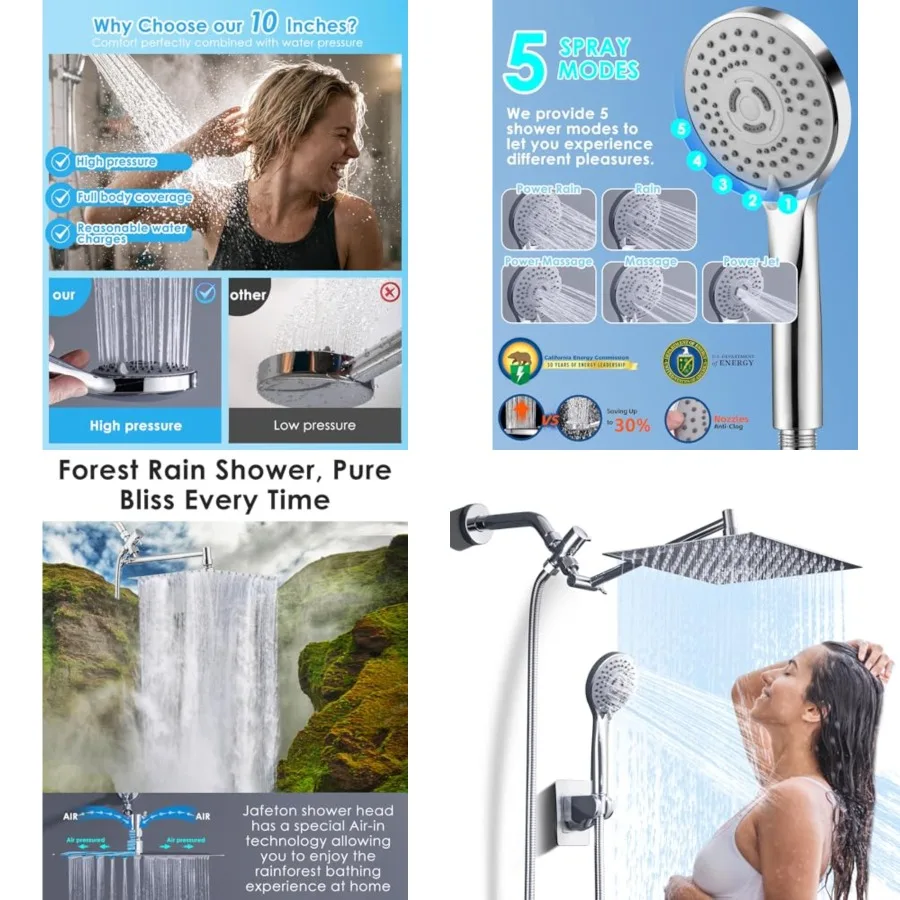 

Premium Rafall Shower Head,"Square Ra Shower Head with Handheld Spray Combo, 304 Staless Steel High Pressure Ra Shower System A