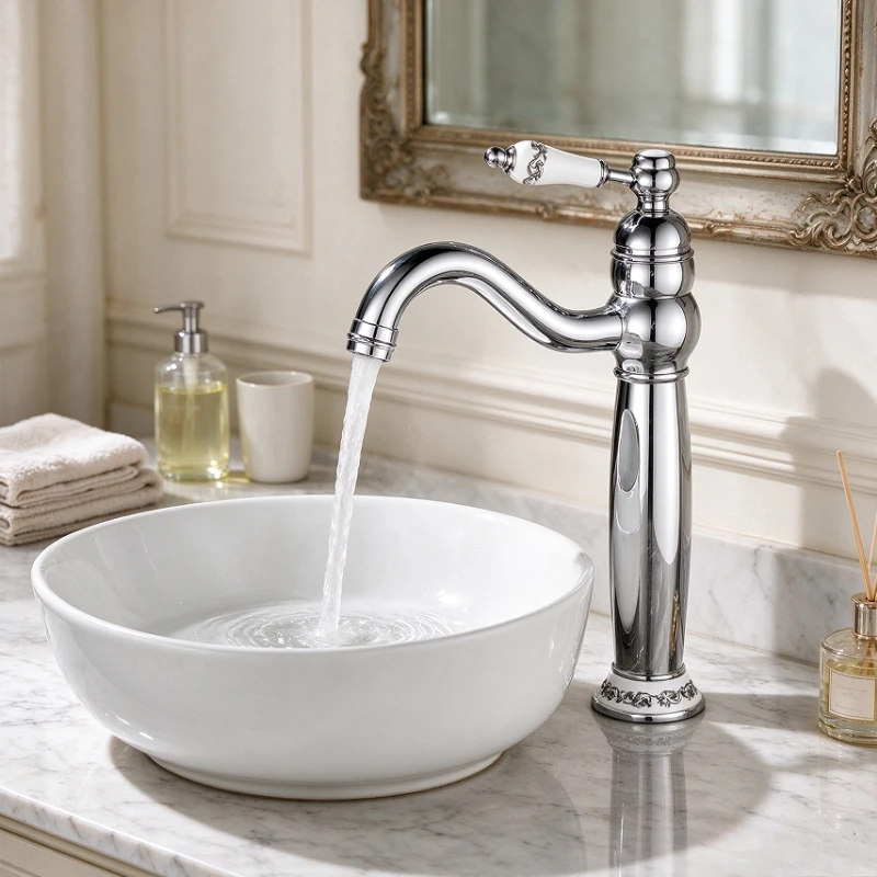 Brass Brushed gold high vintage Basin Faucet Bathroom cabinet wash Basin Hot and Cold Water Faucet splash-proof