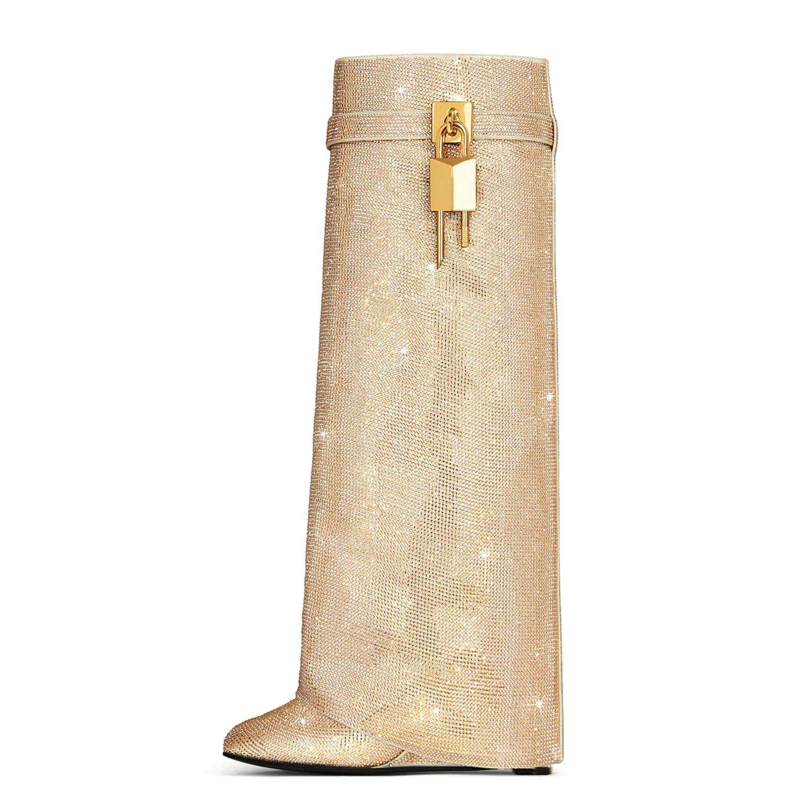 Original Designer Marke Hohe Qualität Herbst Winter Neue Strass Spitze Keilabsatz Große Größe High Heel Stiefel für Frauen – Detail 12