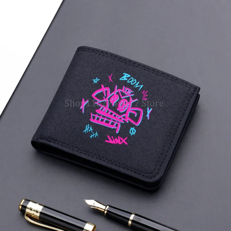 Movie Arcane Jinx League of Legends LOL Short Wallet Canvas Double Fold Moneyback Men Portable Multi Card Slot Coin Storage Bag