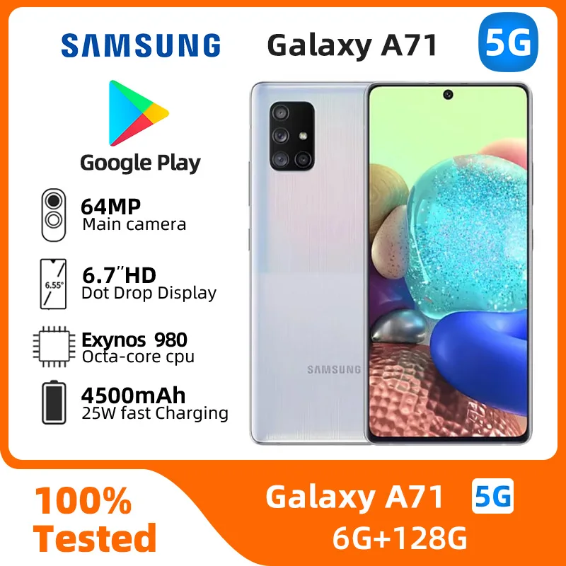 Samsung Galaxy A71 5g Smartphone Exynos 980 6.7inches Screen 6GB RAM 128GB ROM 64MP Camera NFC Android Used Phone