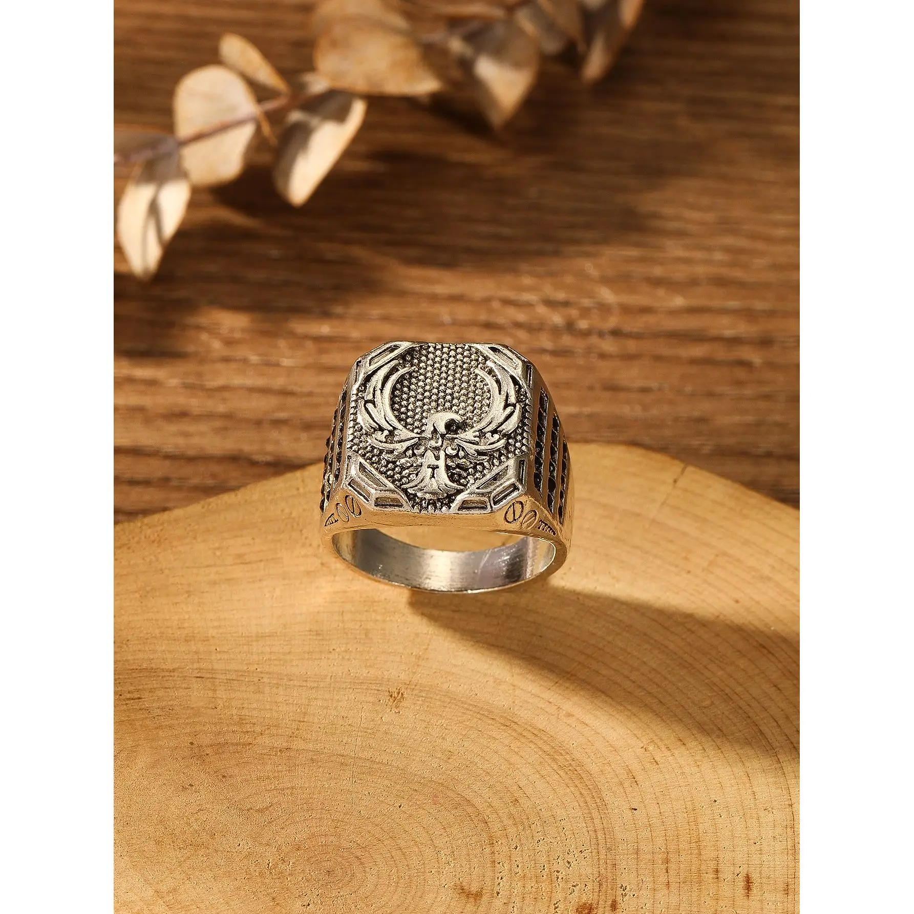 

New Wish Exaggerated Vintage Men's Ring Simple Personality Jewelry Alloy Embedded Artificial Gemstone Fashionable Accessory