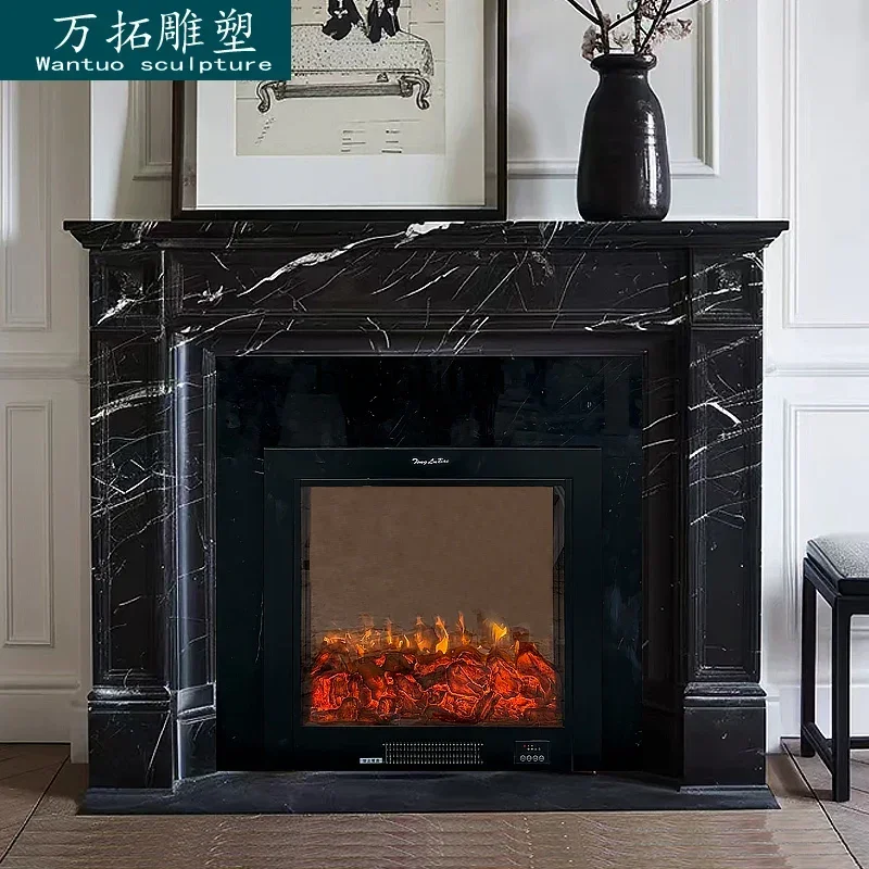 

Y48 Marble fireplace black and white root stone fireplace French Ymerican modern simplicity, stone carving