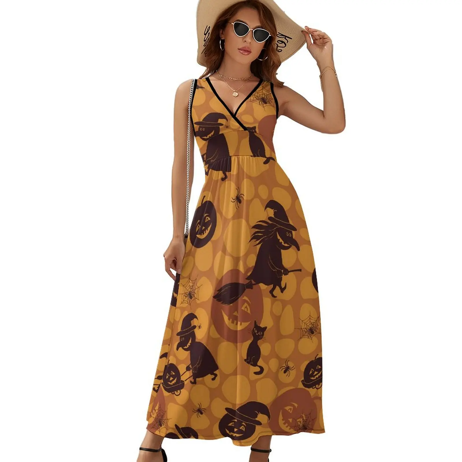 

Happy Haunts Dress Spring Halloween Symbols Casual Bohemia Long Dresses Women High Waist Custom Elegant Maxi Dress