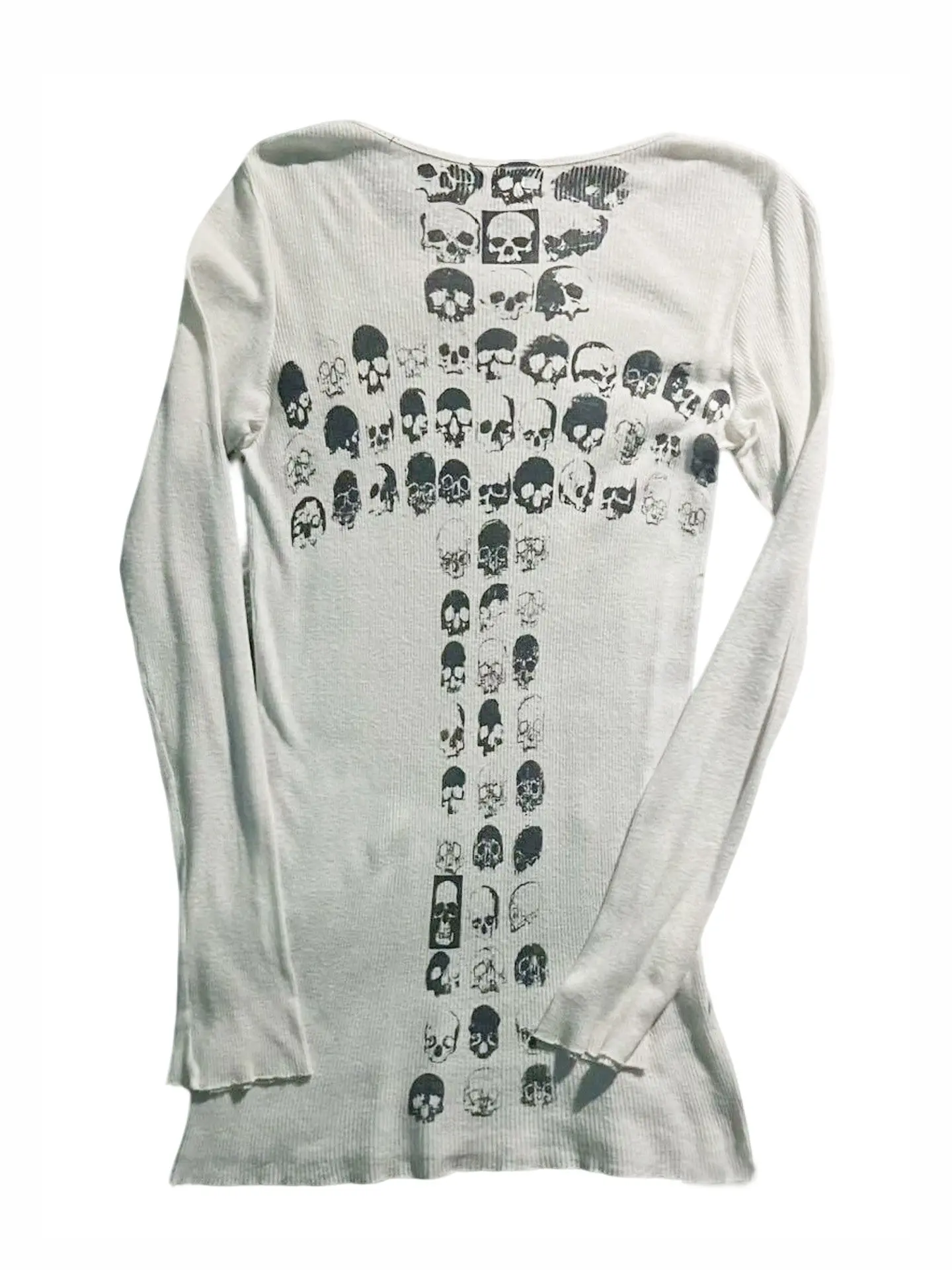 LGB Cross Skull Bottom Casual White Printed Sweater Long Sleeve T-Shirt