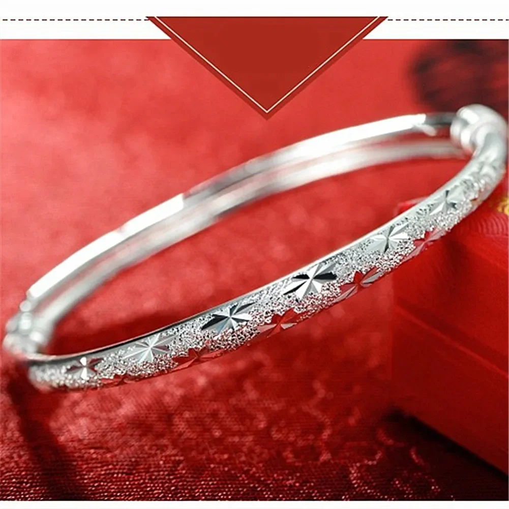 Hot New Frosted Shiny Stars Push-Pull Bangles 925 Sterling Silver Bracelets For Women Adjustable Jewelry Fashion Party Gifts