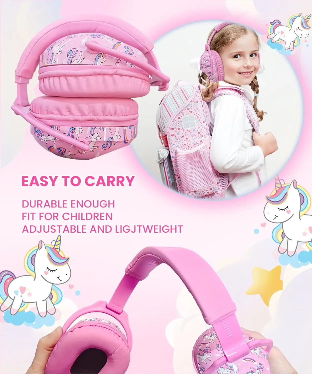 ZOHAN Kids Ear Protection Earmuffs Safety Hearing Ear Muffs Unicorn Noise Reduction Headphones Children Protective Ear cover