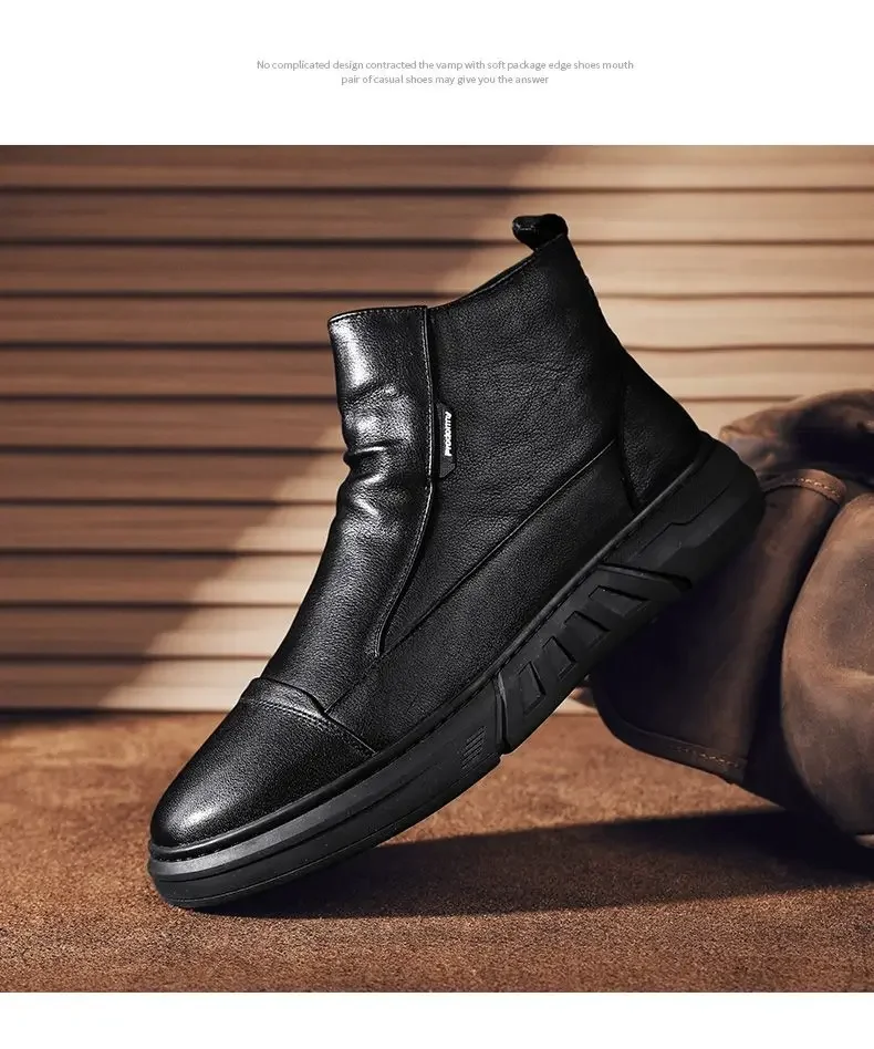 Zapatos de alta calidad para hombre, botas de seguridad cálidas, acolchadas, de cuero Martin, informales, color negro, Invierno