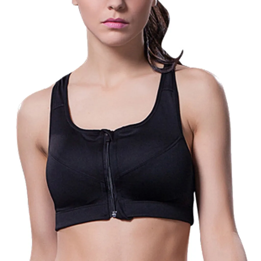 Women Sports Bras Front Zipper Vest, Yoga Workout Crop Top, Sport Padded Running Gym Fitness Athletic Brassier Womens Underwear