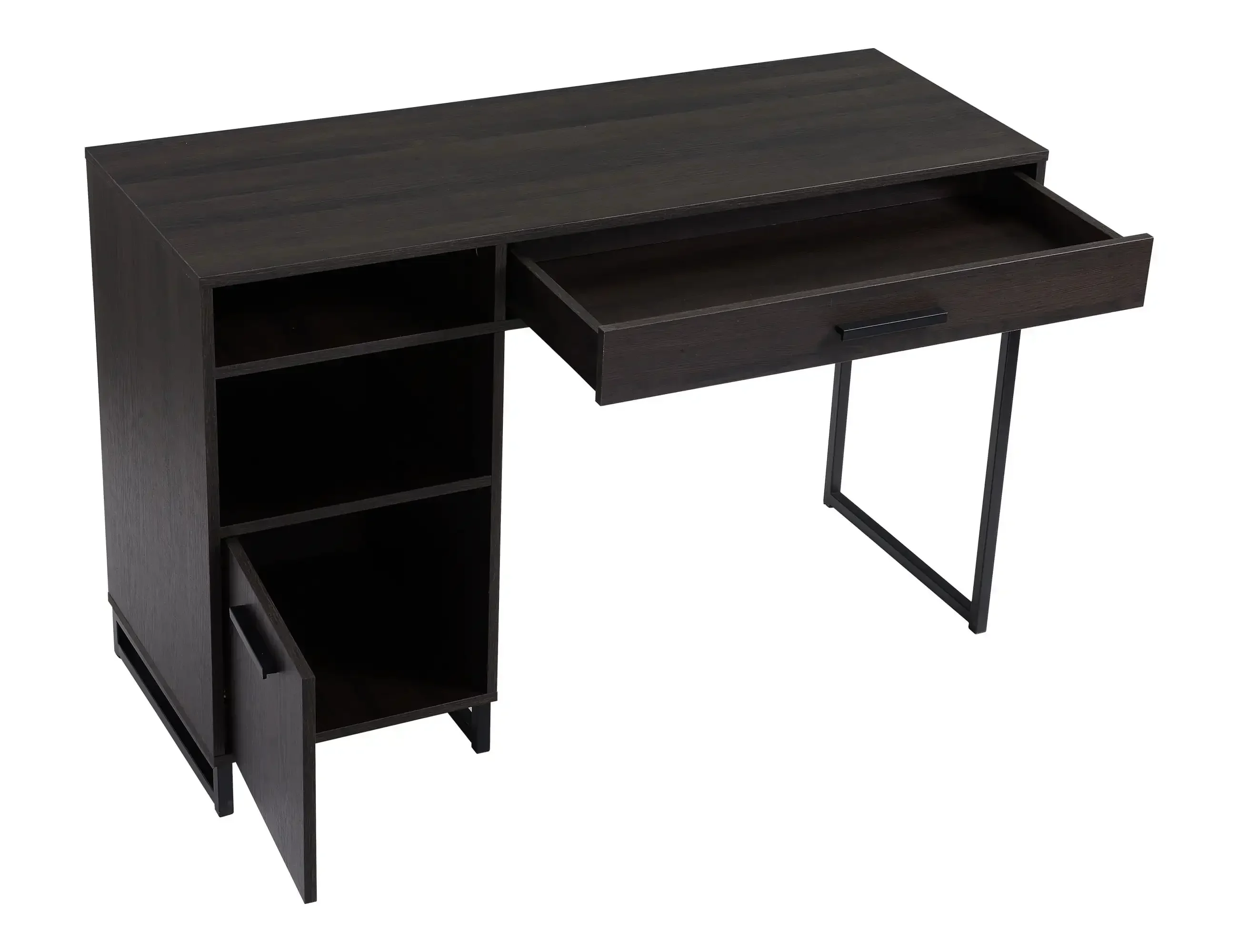 Wood & Metal Writing Desk with 1 Drawer and 1 Door for Teens Adult, 29.92in, Espresso Finish.