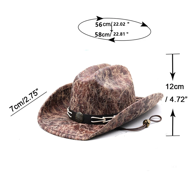 New Leather Western Cowboy Hats For Women Men Vintage Gentleman Dress Hats Panama Cowgirl Jazz Cap Sombrero Hombre