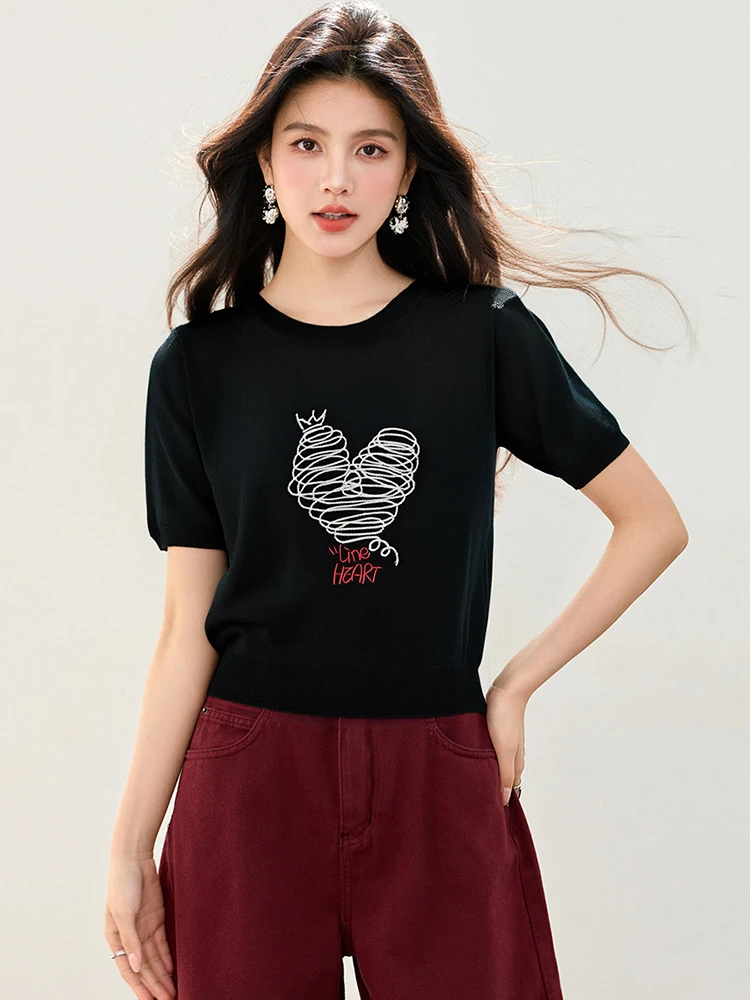 2025 夏の新ファッションルーズプリントラウンドネックトップカジュアル多用途半袖 Tシャツニッチデザイン Tシャツ