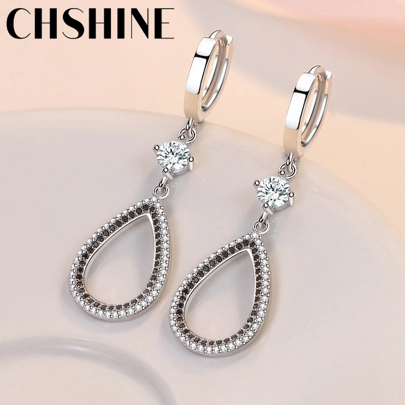 

CHSHINE 925 Sterling Silver Water Drop Black Zircon Earrings for Women's Wedding Gifts Fashion Jewelry