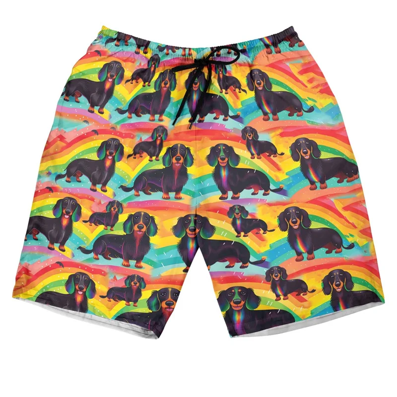 Dachshund Dog 3D Printed Beach Shorts Men Quick Dry Hawaiian Swimming Trunks Animal Pattern Board Shorts Casual Summer Swimwear