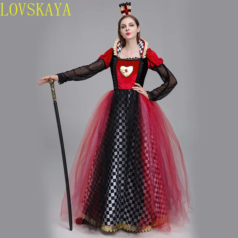 

Red Queen of Hearts Princess Dress Alice in Wonderland Cosplay Fancy Dress Delux Party Girls Halloween Carnaval Cosplay Costume