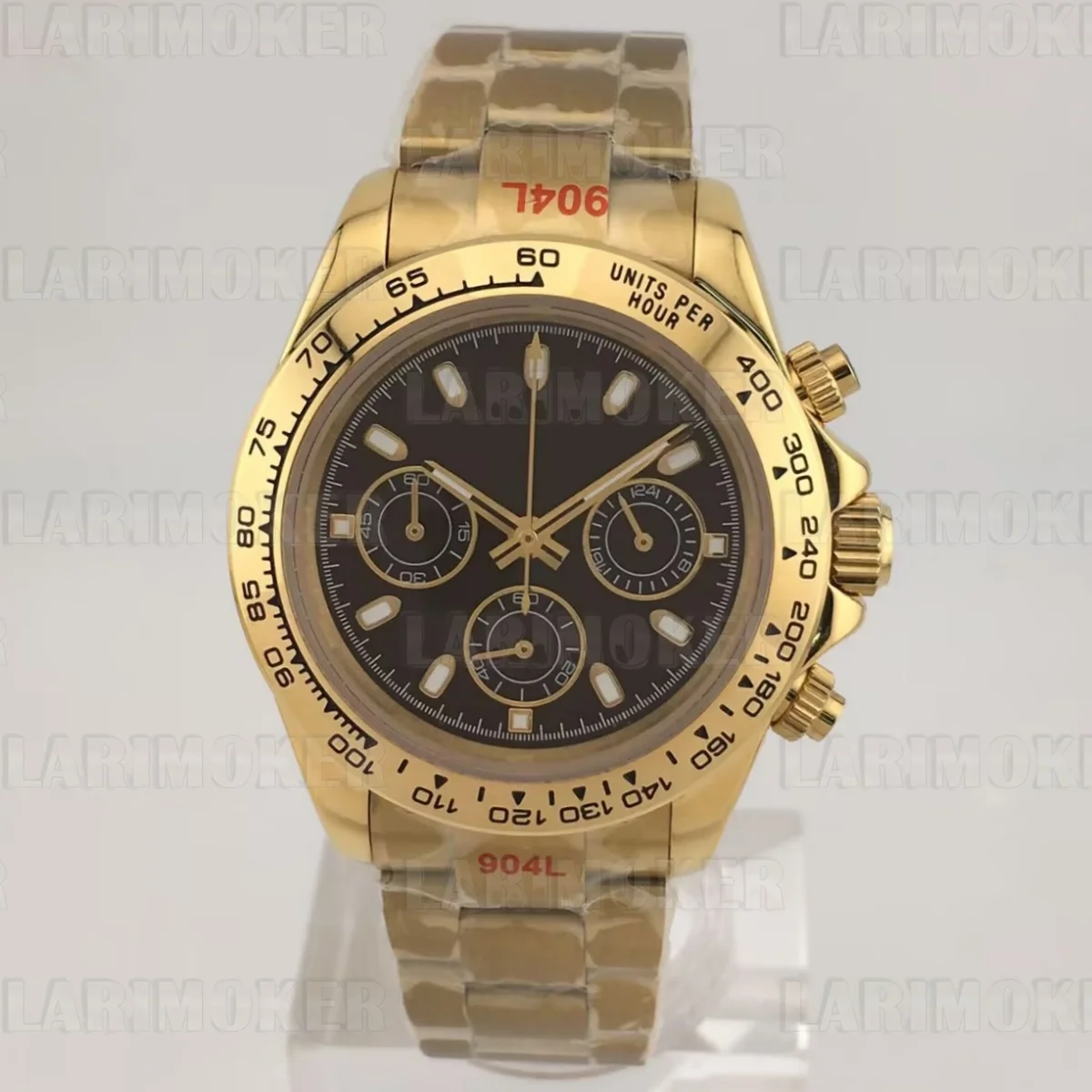 VK63 39mm 럭셔리 골드 쿼츠 크로노그래프 비즈니스 남성용 시계 VK63 무브먼트 사파이어 크리스탈 블랙 다이얼 고정 베젤