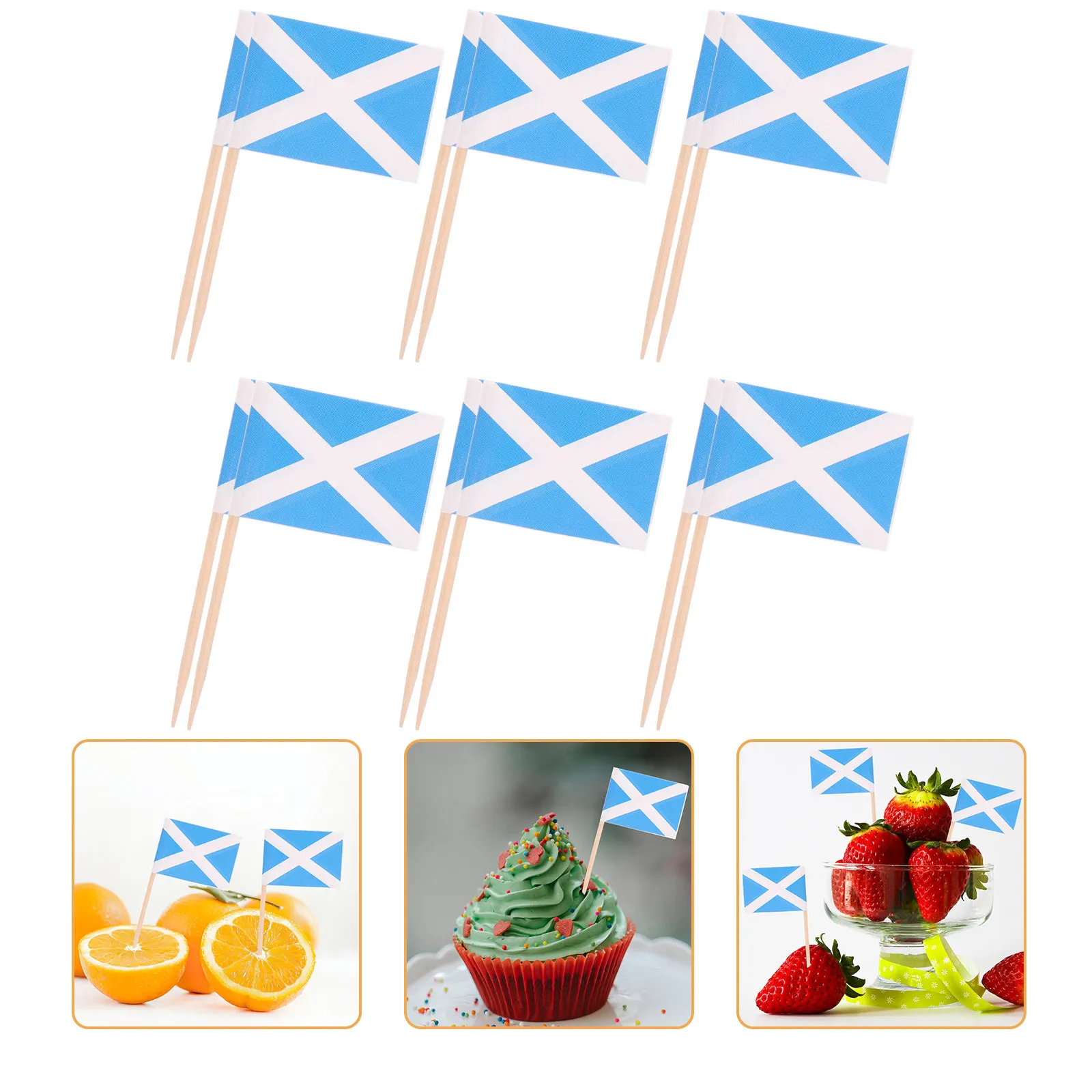 100Pcs Scotland Flag Wooden Toothpicks Cake Decoration Cupcake Picks Food Party Picks National Flag Design Toothpick