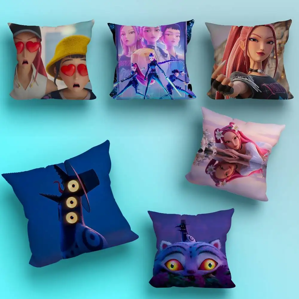 

R-Rumi j-Jinu Demon HuntersS Pillow Case Square Double-Sided Printing Short Plush Sofa Cushion Cover Bedroom Bedside Pillow