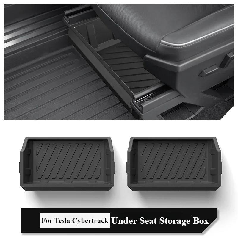 For Tesla Cybertruck Under Seat Storage Box Car Accessories Drawer Type Organizer Storage Front Seat Lower Box Case 2024-2025