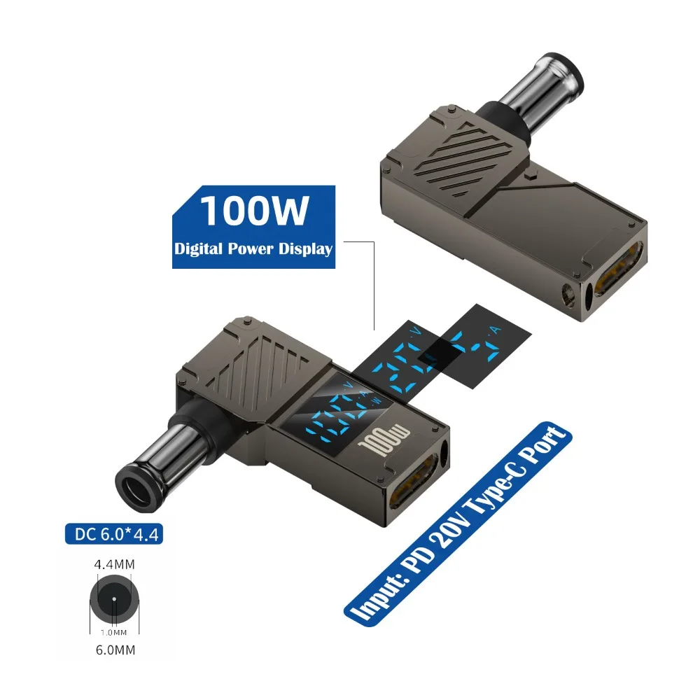 

Digital Display USB-C to DC Converter Fast Charging Intelligent Laptop Power Connector Universal PD 100W for Lenovo/HP/Dell