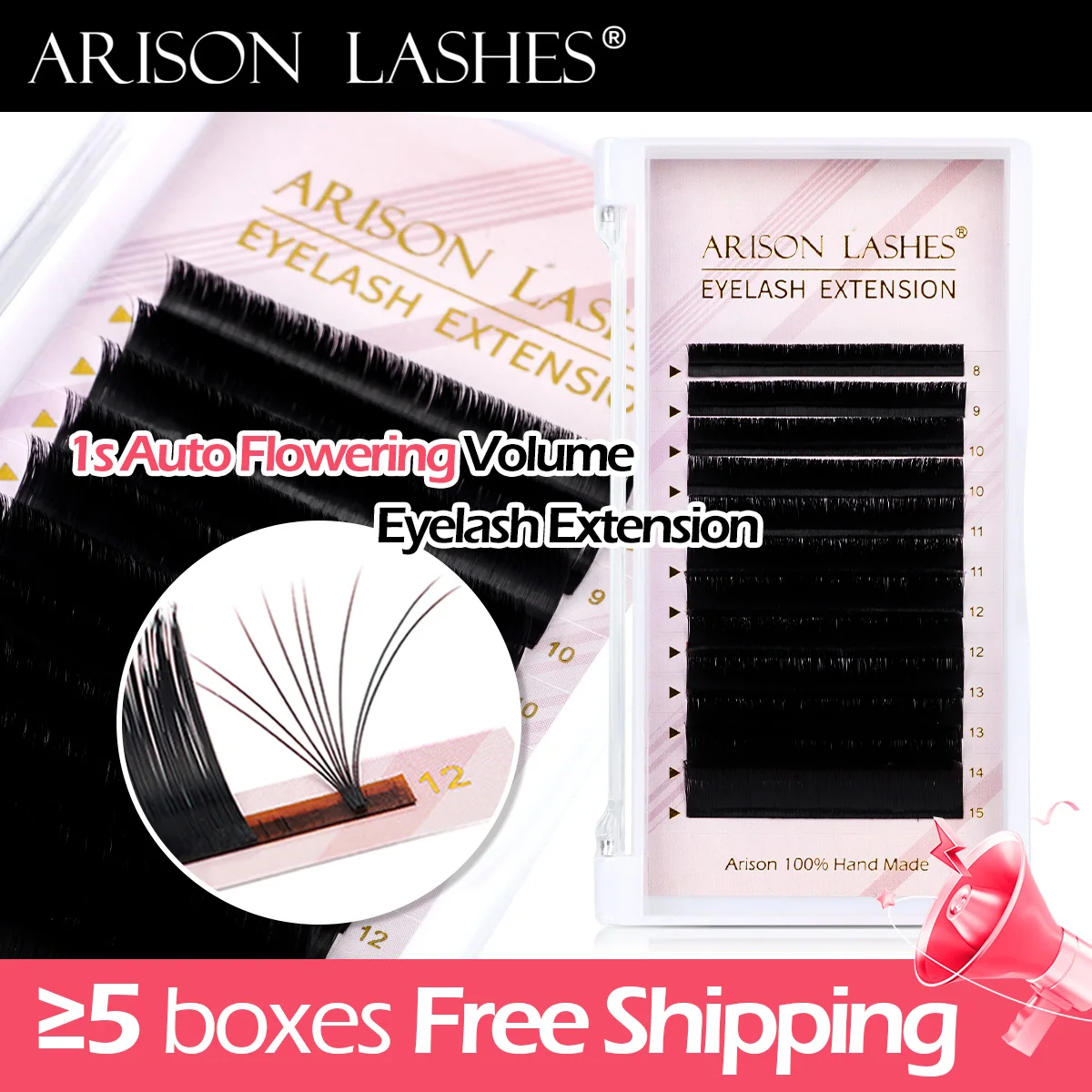 ARISON 8-18mm M/L/C/D Easy Fanning Eyelashes Extension Bloom Flare Eye Lash Russian Eyelash Extensions Volume Cilia Silk Lash