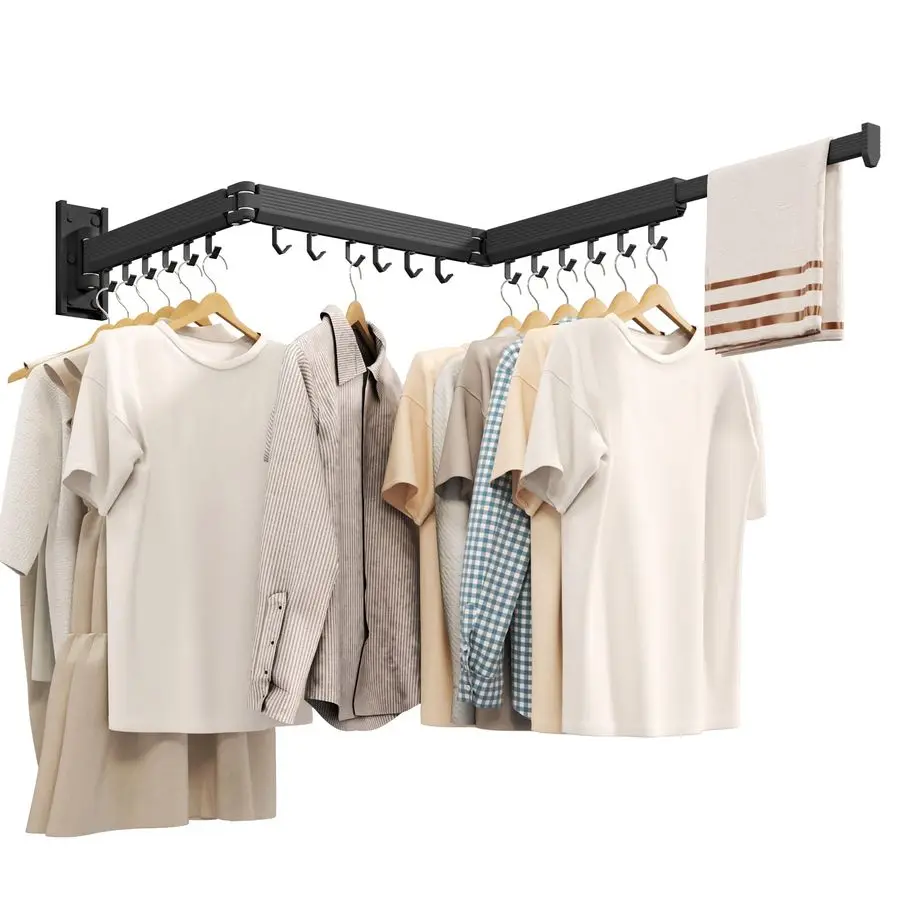 

Mounted Clothes Drying Rack, Collapsible Laundry Drying Rack, Retractable Foldable Drying Rack Clothing for Hanging Clothes,Blac