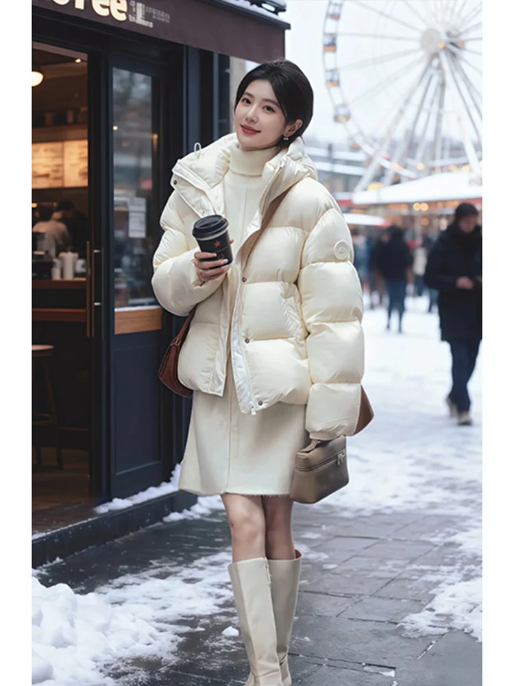 

Women's down Cotton Jaet 2026 Winter New Design Loose Thi Sli Warm Hooded Bread Sle Coat Korean Version Faionable