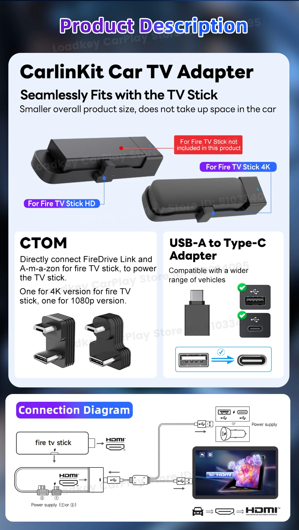 Carlinkit FireDrive Link Konvertieren Sie kabelgebundene CarPlay in HDMI für Fire TV Stick Streaming Car Entertainment Solution Schnelle und einfache Einrichtung – Detail 11