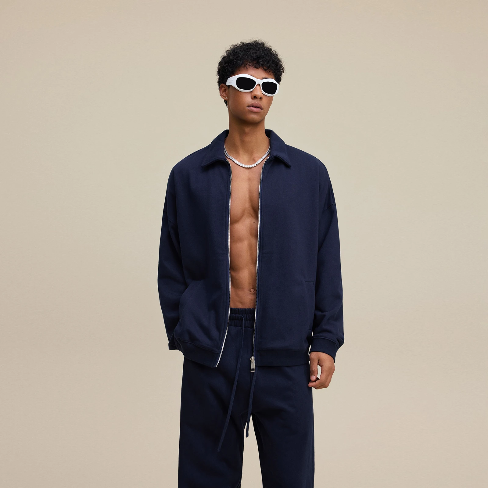 

2025 Autumn Winter High-end Retro Lapel Zip Up Hoodies Cotton Casual Oversized Sweatshirts with Zipper Sleeves Men Clothes