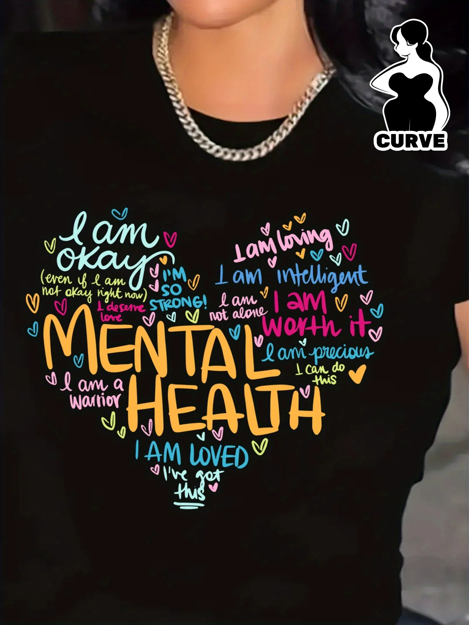 

Plus Size - Plus Size Mental Health Awareness Graphic T-Shirt - Casual Crew Neck Short-Sleeve Tee with Slight Stretch