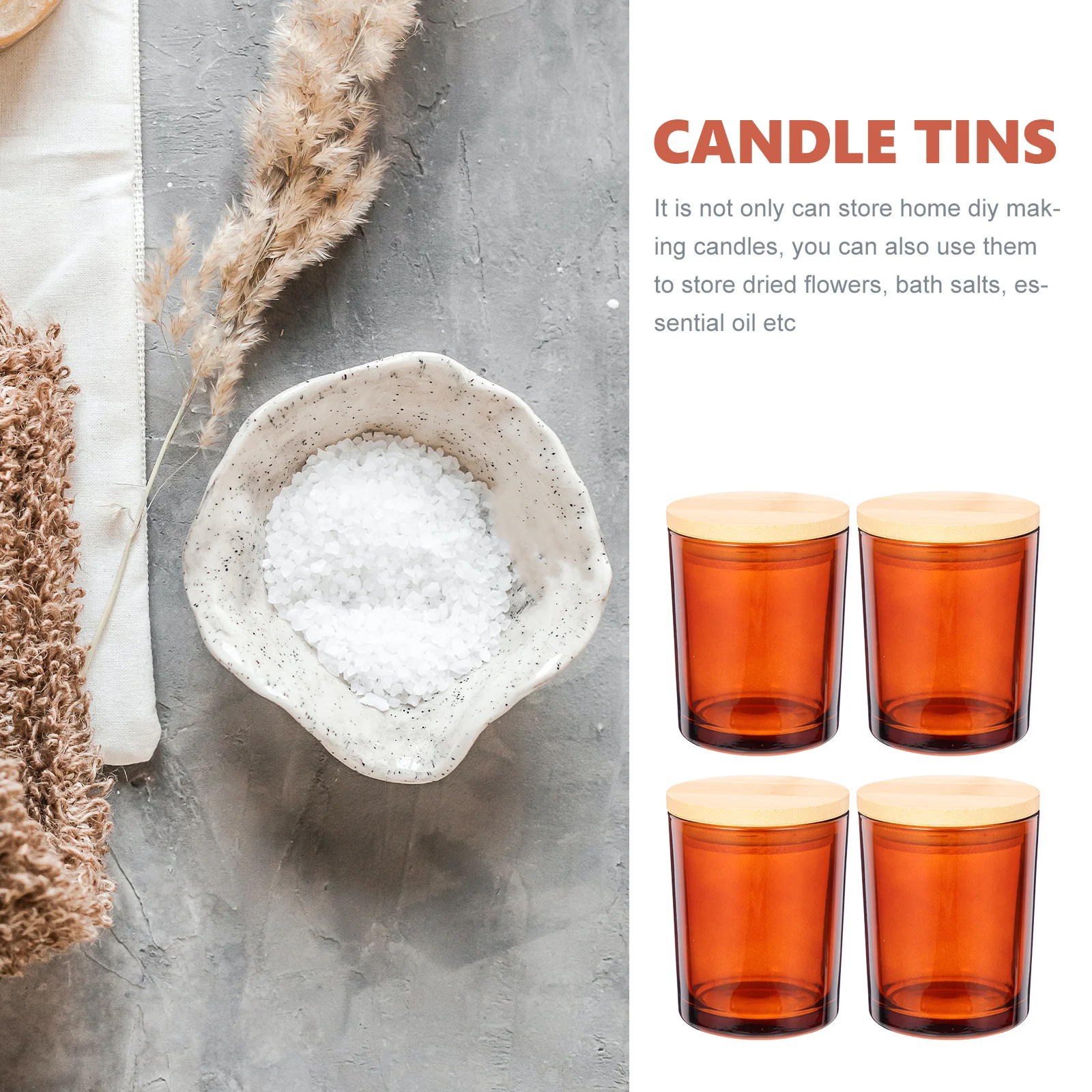 4Sets Glass Holders Bamboo Lid Durable DIY Making Jars Aromatherapy Home Decor Storage Household Supply