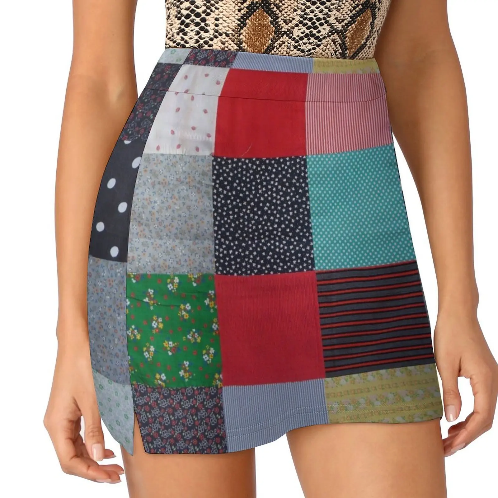 unique and quirky vintage fabric colorful cottagecore patchwork Mini Skirt elegant dresses for women outfit korean style