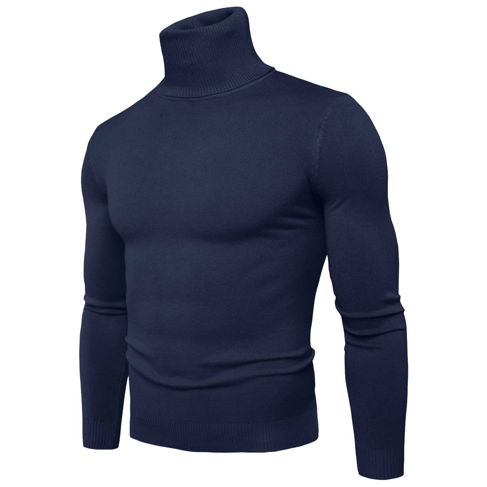 Mens Crewneck Sweaters Autumn Winter Elastic Long Sleeve Solid Color Pullover Fitness Knitted Soft Basic Thermal Underwear Top