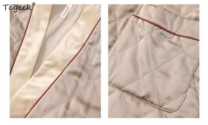 Tcyeek 充填 100% リアルシルクローブ男性用、パッチワーク暖かいホーム服、エレガントな厚いナイトローブ、2024 春の新 P41966QM