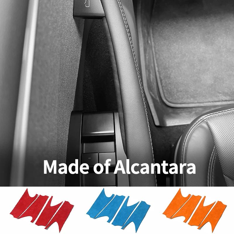 For Tesla Model Y Juniper / Model 3 Door Inner Handle Trim Frame Decorative Sticker Made of Alcantara Car Interior Accessories 4