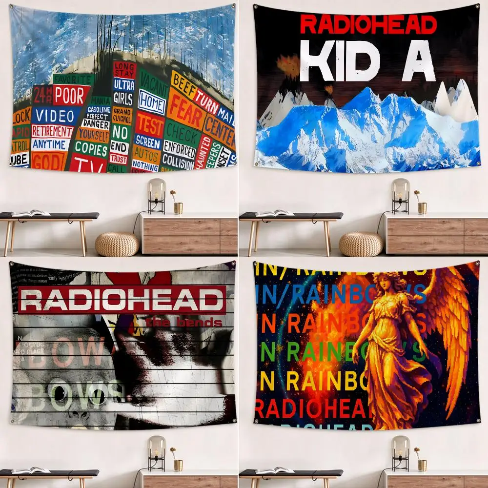 Music Radiohead Flags flag Hanging Grommets polyester Wall Flag Home Decor For Bedroom Living Room Fan Merch