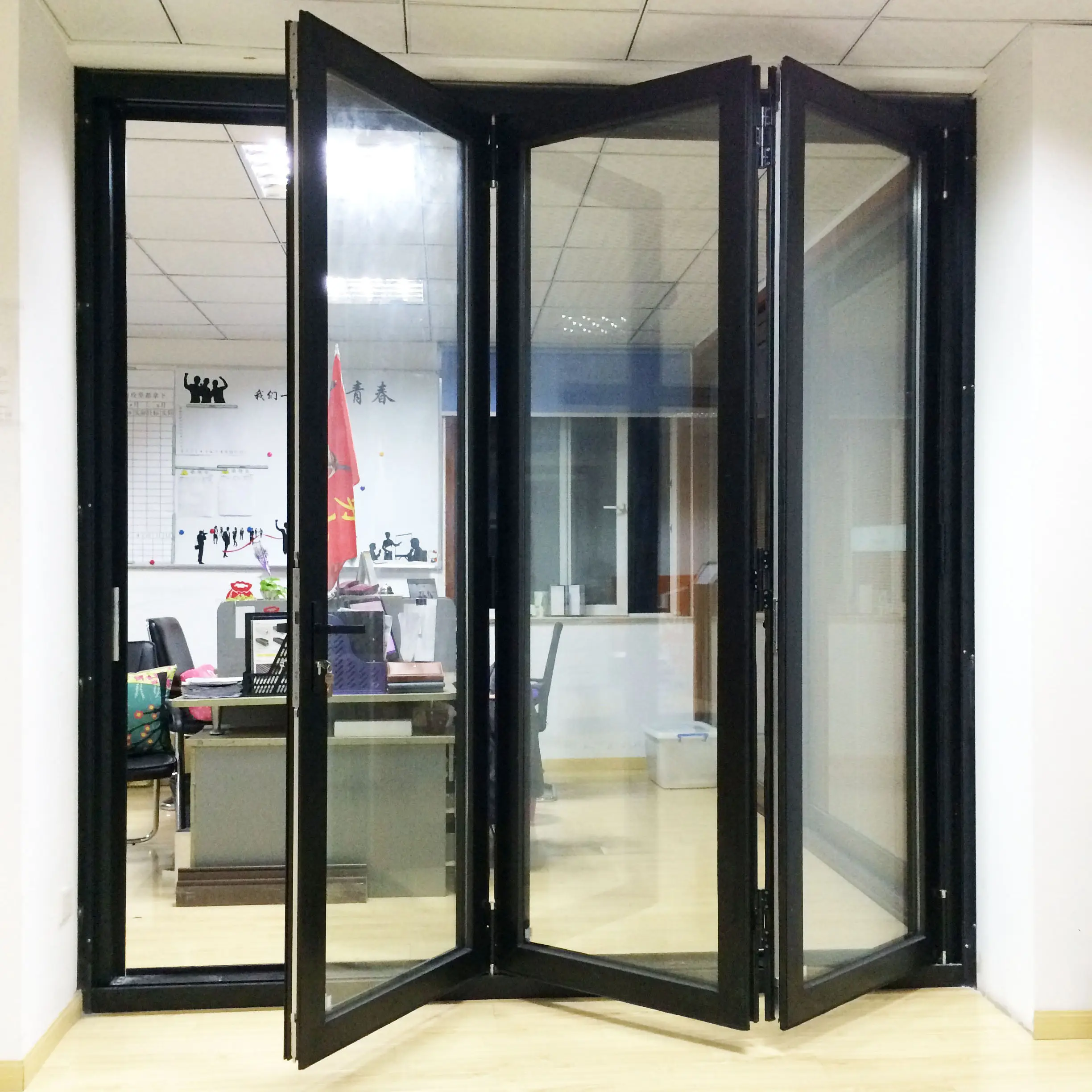 Aluminum Frame Glass Heavy Duty Accordion Folding Door Office Folding Doors Easy Installation Finished Product Fold Up Doors