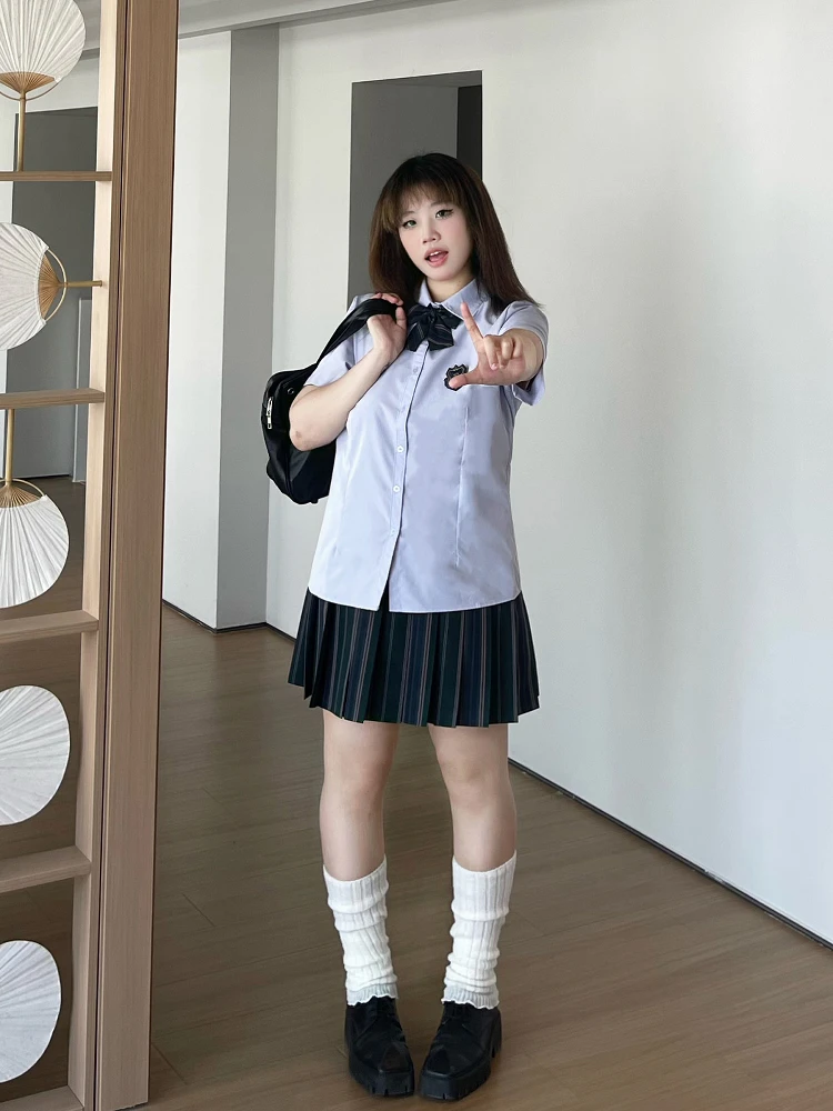 Large Size Jk Dark Green Striped High Waist Age-reducing Short Pleated Skirt Summer Girl Water Purple Leisure Versatile Shirt