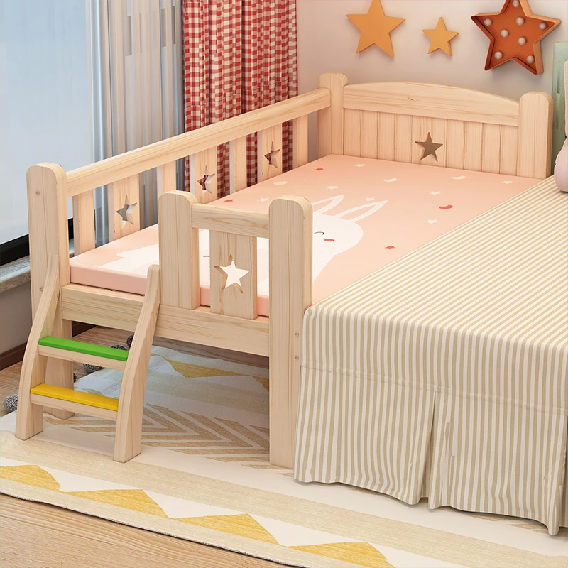 Custom Single Bed Girl Princess Widened Crib Baby Stitching Big Bed