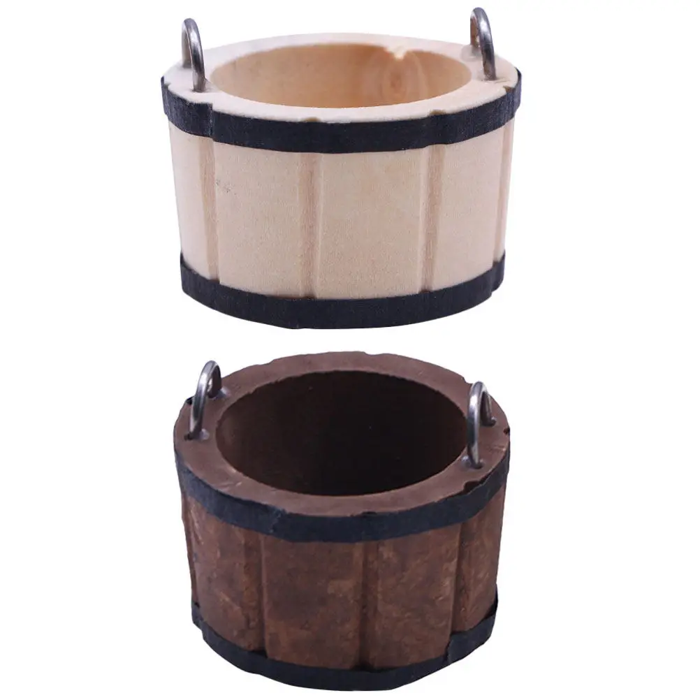 

2Pcs Wooden Miniature Bucket Ornaments for Dollhouse Decoration Realistic Wash Tub Kids Creative Play Hands-on Activity Garden