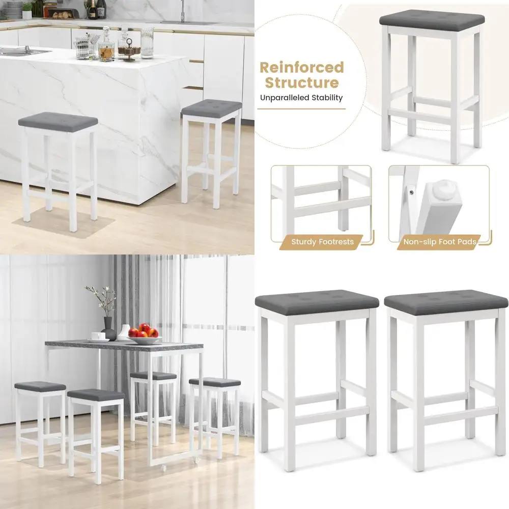 

24 Inch Bar Stools Set of 4, Counter Height Barstools with Button-Tufted PVC Leather Seat & Footrests, Upholstered, Customized
