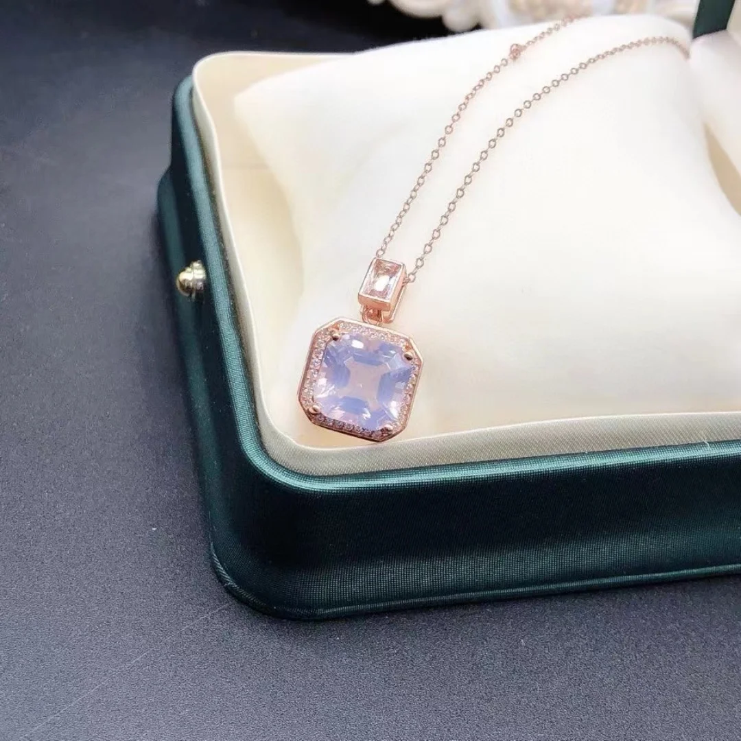 2024 New 925 Sterling Silver Inlaid Lavender Natural Amethyst Square Perfume Bottle Shape Female Pendant