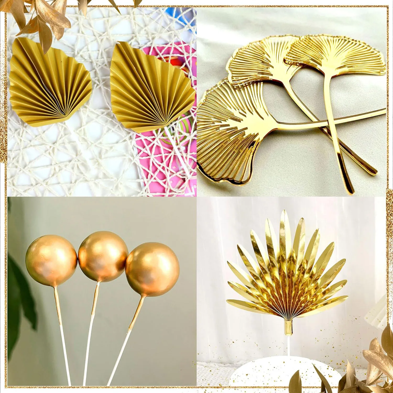 Cake Decoration Balls Gold Palm Leaves Cake Decoration Bohemian White Gold Ball Cake Decoration Boho Party Supplies