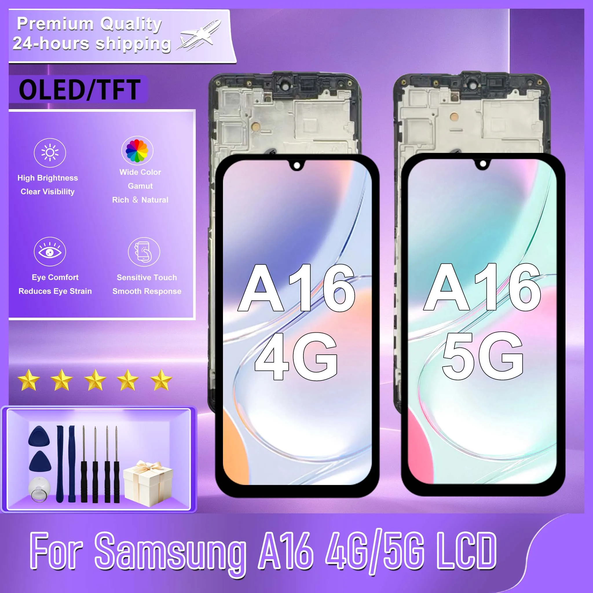 OLED Display For Samsung Galaxy A16 4G LCD SM-A165F Touch Screen Digitizer Assembly For Samsung A16 5G LCD SM-A166P TFT Replace