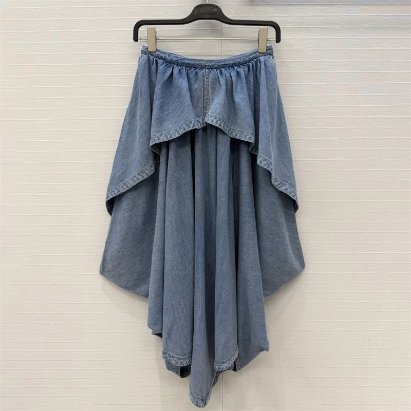 women's skirt New high waisted slim fit long dress for summer 2026 Retro pure cotton women's half skirt Irregular denim skirt